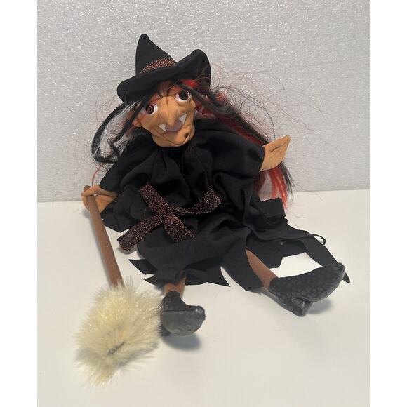 Folkmanis Witch with Broom Halloween Stuffed Plush Hand Puppet 13" RARE